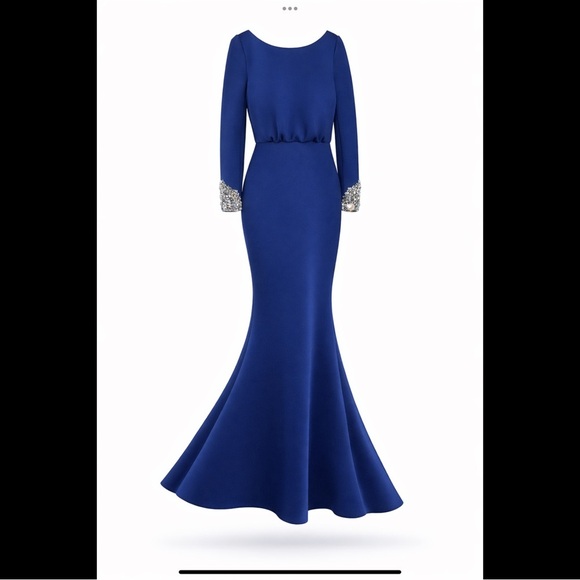 Badgley Mischka Dresses & Skirts - Royal Blue Badgley Mischka Mermaid Evening Gown Beaded Cuffs Bow Back Formal Sz4